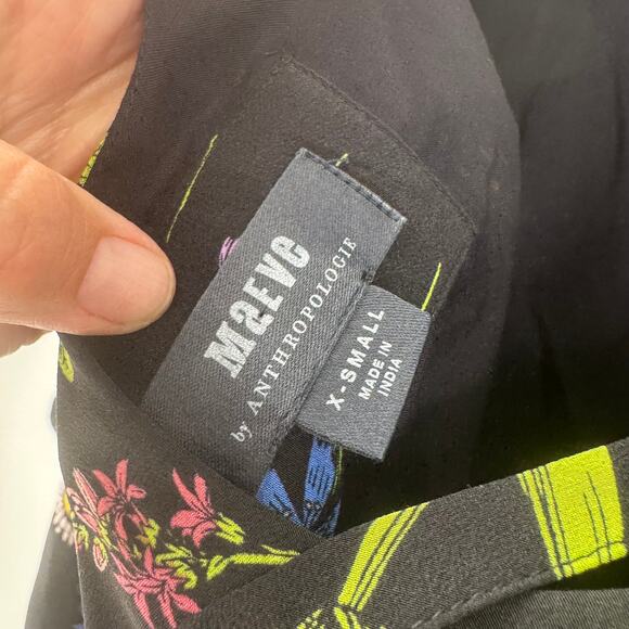 Maeve Anthropologie Dress XS‎ Black Blue Bell Sleeve Mini Boho Dark Romantic - Picture 3 of 11